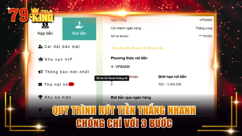 Quy trình rút tiền thắng nhanh chóng chỉ với 3 bước